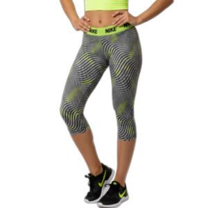 Nike Women's Gray Neon Green Striped Dri-Fit Performance Capri Leggings Size M